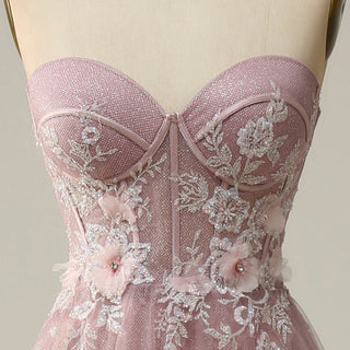 Classic Strapless Sweetheart Prom Dress with 3D Flowers - Rosymae