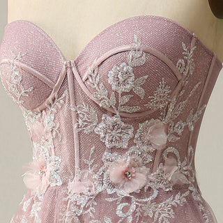 Classic Strapless Sweetheart Prom Dress with 3D Flowers - Rosymae
