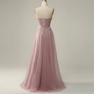 Classic Strapless Sweetheart Prom Dress with 3D Flowers - Rosymae