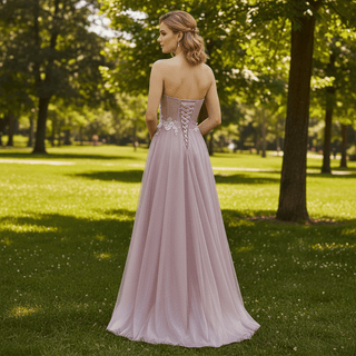 Classic Strapless Sweetheart Prom Dress with 3D Flowers - Rosymae