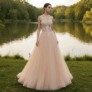 Classic Sweetheart Tulle A Line Wedding Dresses in Nude Color - Rosymae