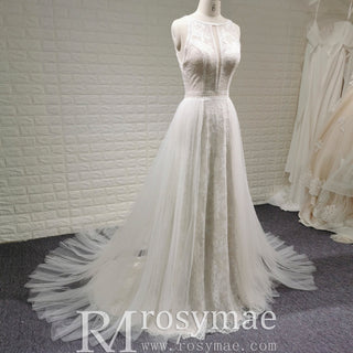 Classic Trend Vintage-Inspired Lace Wedding Dress with Keyhole - Rosymae