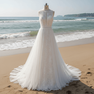 Classic Trend Vintage-Inspired Lace Wedding Dress with Keyhole - Rosymae
