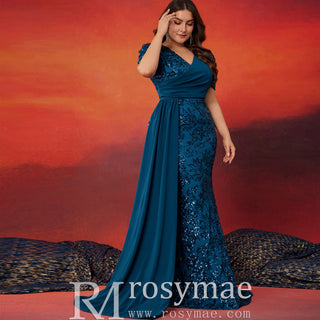 Classic Trendy Short Sleeve Plus Size Mermaid Dresses for Evening Party - Rosymae