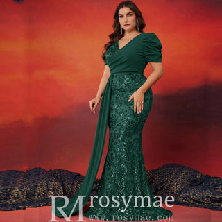 Classic Trendy Short Sleeve Plus Size Mermaid Dresses for Evening Party - Rosymae
