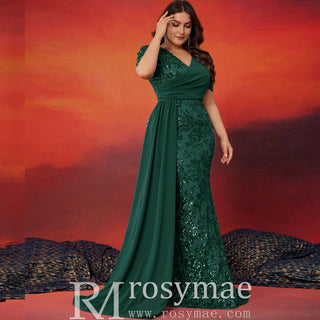 Classic Trendy Short Sleeve Plus Size Mermaid Dresses for Evening Party - Rosymae