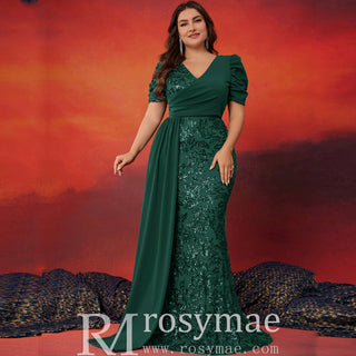 Classic Trendy Short Sleeve Plus Size Mermaid Dresses for Evening Party - Rosymae
