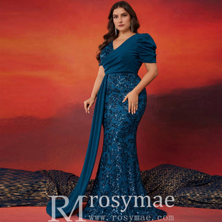 Classic Trendy Short Sleeve Plus Size Mermaid Dresses for Evening Party - Rosymae