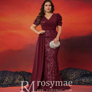 Classic Trendy Short Sleeve Plus Size Mermaid Dresses for Evening Party - Rosymae