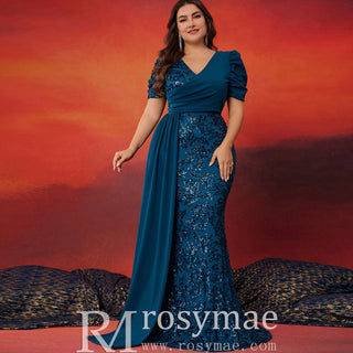 Classic Trendy Short Sleeve Plus Size Mermaid Dresses for Evening Party - Rosymae