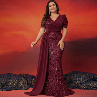 Classic Trendy Short Sleeve Plus Size Mermaid Dresses for Evening Party - Rosymae