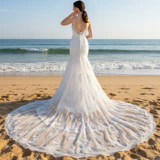 Vintage Mermaid Classic Lace Wedding Dress with Open Back