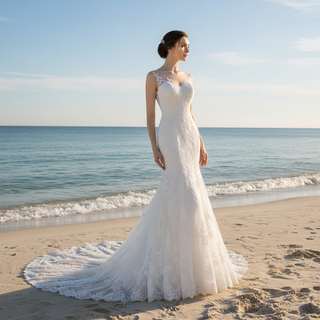 Vintage Mermaid Classic Lace Wedding Dress with Open Back