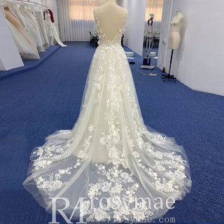 Classic Tulle and Lace A-line Wedding Dress with Sheer Bodice - Rosymae