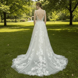 Classic Tulle and Lace A-line Wedding Dress with Sheer Bodice - Rosymae