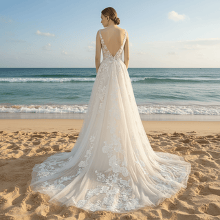 Classic Tulle and Lace A-line Wedding Dress with Sheer Bodice - Rosymae