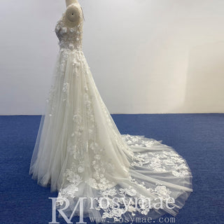 Classic Tulle and Lace A-line Wedding Dress with Sheer Bodice - Rosymae