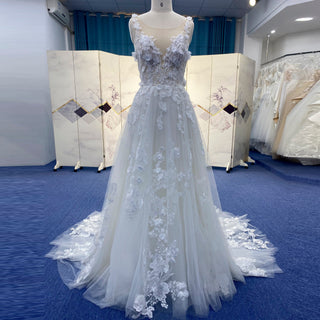 Classic Tulle and Lace A-line Wedding Dress with Sheer Bodice - Rosymae