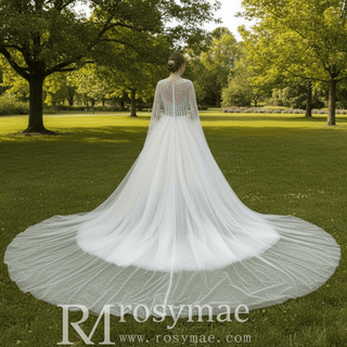 Classic Tulle Ball Gown Wedding Dress with Detachable Cape - Rosymae