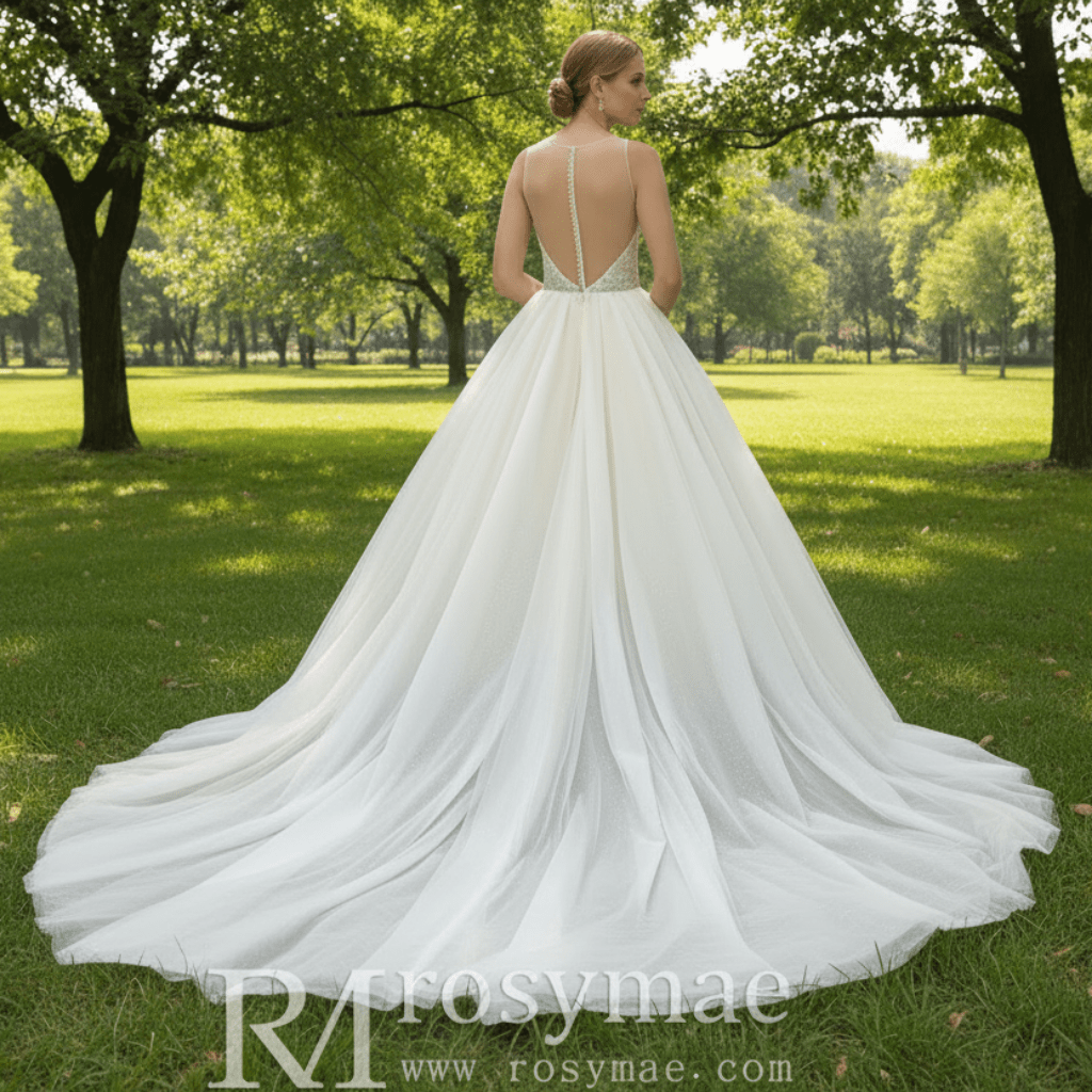 Classic Tulle Ball Gown Wedding Dress with Detachable Cape - Rosymae