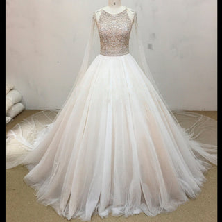 Classic Tulle Ball Gown Wedding Dress with Detachable Cape - Rosymae