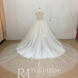 Classic Tulle Ball Gown Wedding Dress with Detachable Cape - Rosymae