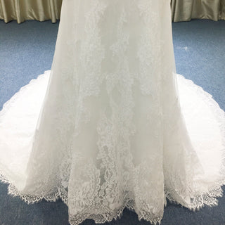 Classic V-neck Lace Open-Back A-Line Wedding Dress with Scalloped Hem - Rosymae