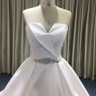 Classic Vintage Ball Gown Satin Low Back Wedding Dress with Vneck - Rosymae