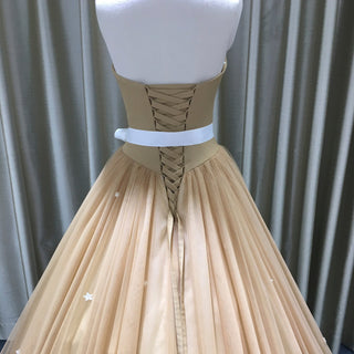 Classic Vintage Style Champagne Gold Wedding Dress with White Lace - Rosymae