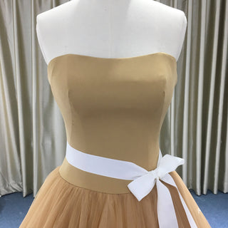 Classic Vintage Style Champagne Gold Wedding Dress with White Lace - Rosymae