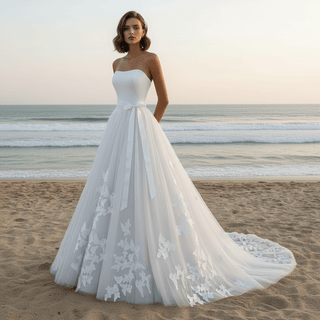 Classic Vintage Style Champagne Gold Wedding Dress with White Lace - Rosymae