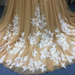 Classic Vintage Style Champagne Gold Wedding Dress with White Lace - Rosymae