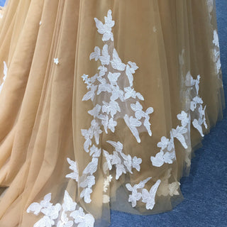 Classic Vintage Style Champagne Gold Wedding Dress with White Lace - Rosymae