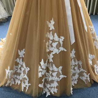 Classic Vintage Style Champagne Gold Wedding Dress with White Lace - Rosymae
