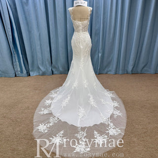 Classic Vintage Vneck Lace Mermaid Wedding Dress with Sheer Bodice - Rosymae