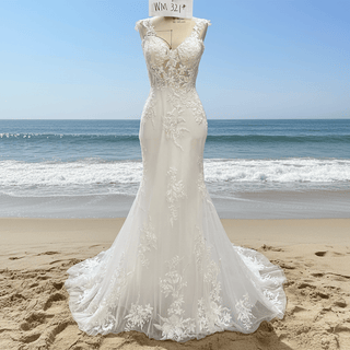 Classic Vintage Vneck Lace Mermaid Wedding Dress with Sheer Bodice - Rosymae