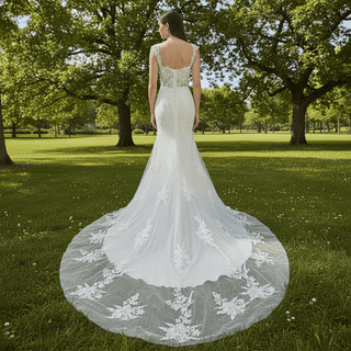 Classic Vintage Vneck Lace Mermaid Wedding Dress with Sheer Bodice - Rosymae