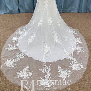 Classic Vintage Vneck Lace Mermaid Wedding Dress with Sheer Bodice - Rosymae