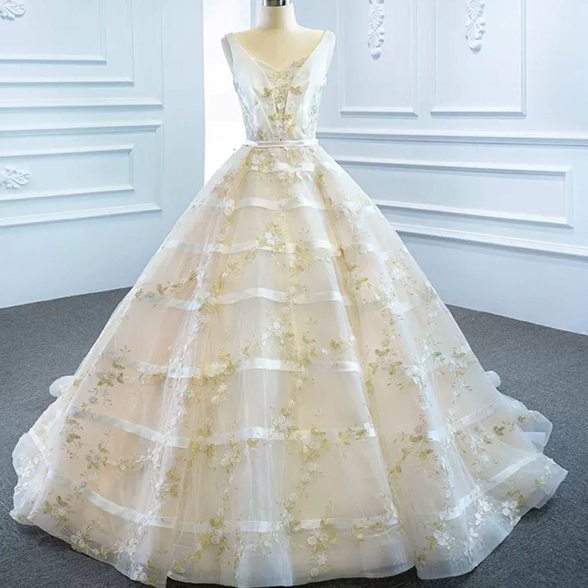 Classic Vneck Ball Gown Wedding Dress with Tank Top - Rosymae
