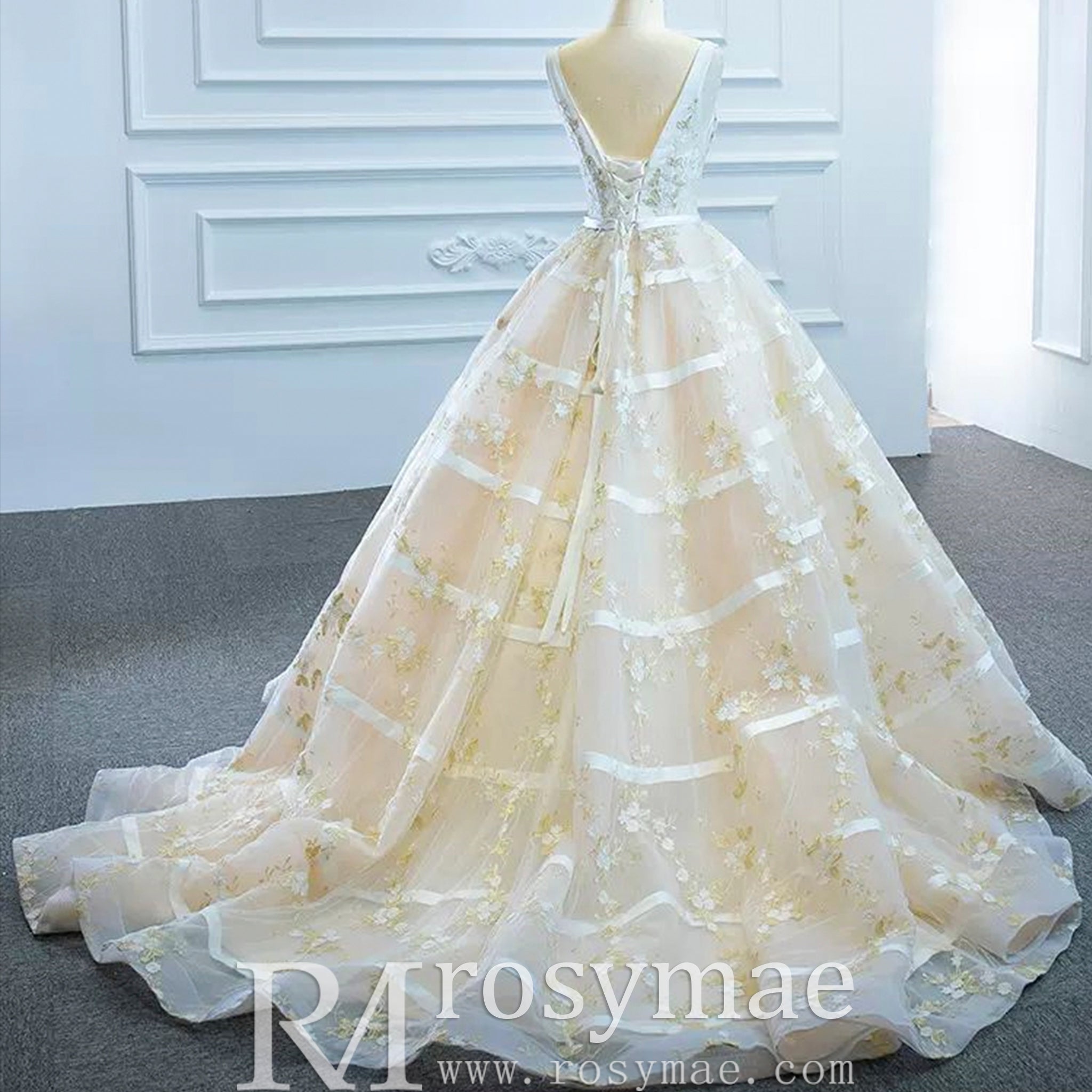 Classic Vneck Ball Gown Wedding Dress with Tank Top - Rosymae