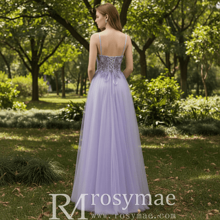 Classic Vneck Lilac Wedding Guest Dress with Spaghetti Straps - Rosymae