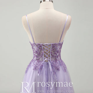 Classic Vneck Lilac Wedding Guest Dress with Spaghetti Straps - Rosymae