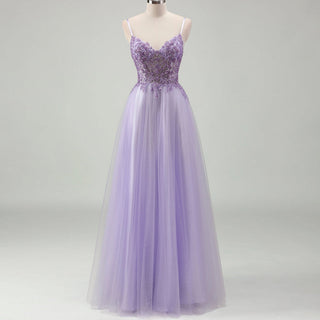 Classic Vneck Lilac Wedding Guest Dress with Spaghetti Straps - Rosymae