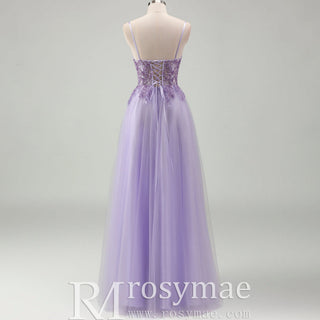 Classic Vneck Lilac Wedding Guest Dress with Spaghetti Straps - Rosymae