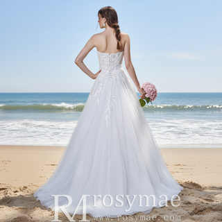 Strapless A-Line Tulle Wedding Dress with Curve Neckline