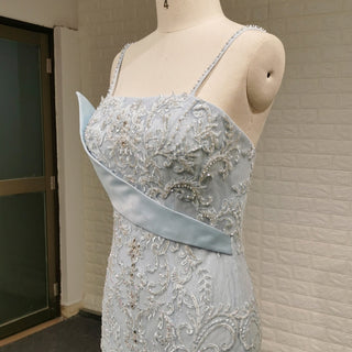 Classy & Elegant Blue Trumpet Wedding Dress with Spaghetti Strap - Rosymae