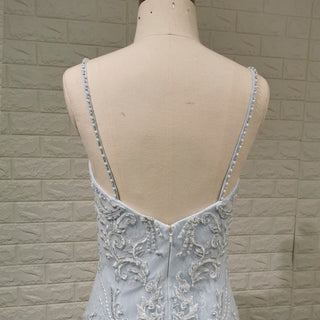 Classy & Elegant Blue Trumpet Wedding Dress with Spaghetti Strap - Rosymae