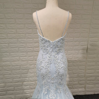 Classy & Elegant Blue Trumpet Wedding Dress with Spaghetti Strap - Rosymae