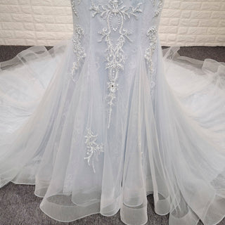 Classy & Elegant Blue Trumpet Wedding Dress with Spaghetti Strap - Rosymae