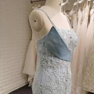 Classy & Elegant Blue Trumpet Wedding Dress with Spaghetti Strap - Rosymae